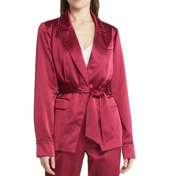 PAIGE Womens M Havenn Tie Waist Lined Satin Blazer in Mulberry NEW - Picture 1 of 12